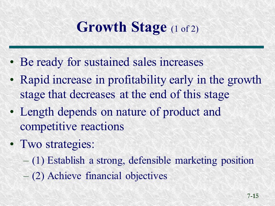 Growth Stage (1 of 2) Be ready for sustained sales increases