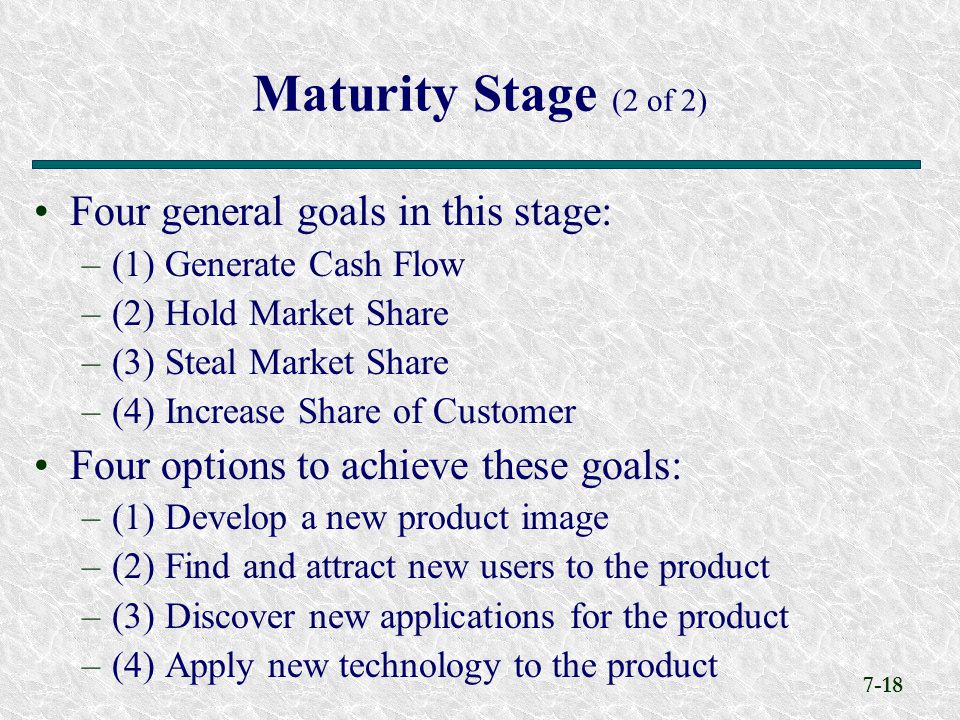 Maturity Stage (2 of 2) Four general goals in this stage: