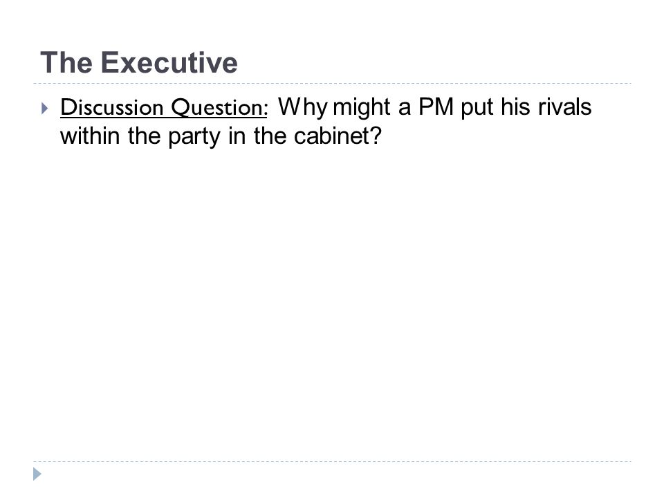 The Executive Discussion Question: Why might a PM put his rivals within the party in the cabinet