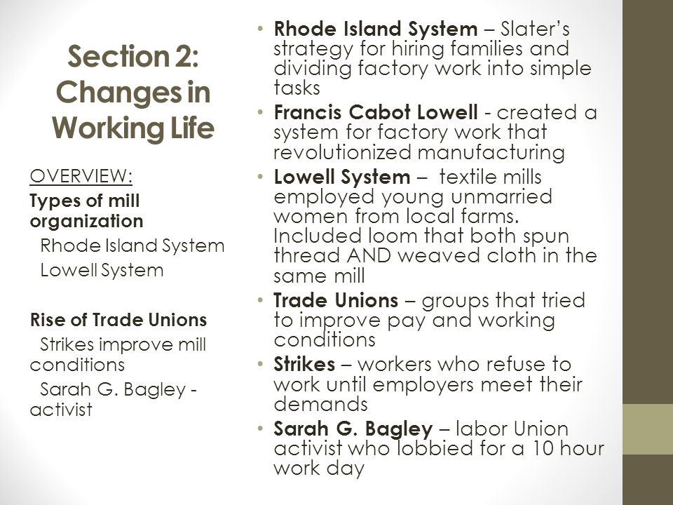Section 2: Changes in Working Life