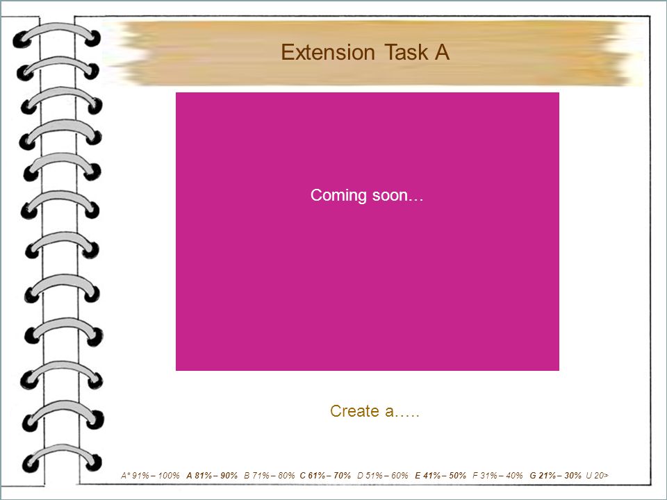 Extension Task A Coming soon… Create a…..