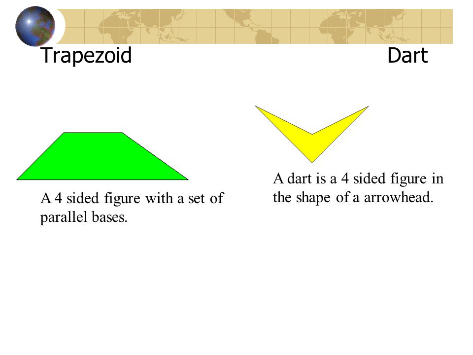 Trapezoid Dart A dart is a 4 sided figure in the shape of a arrowhead.