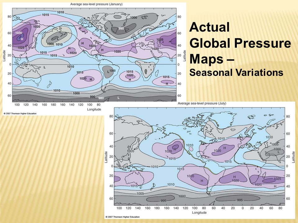 Actual Global Pressure Maps – Seasonal Variations