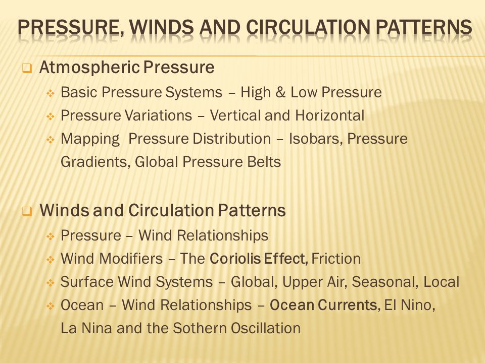 pressure, Winds and circulation patterns