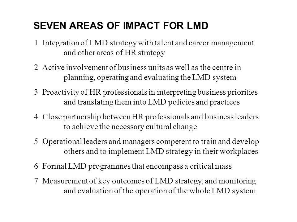 SEVEN AREAS OF IMPACT FOR LMD