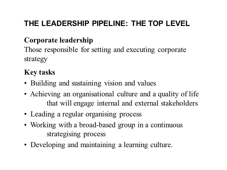 THE LEADERSHIP PIPELINE: THE TOP LEVEL