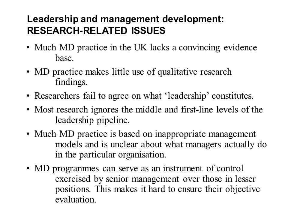 Leadership and management development: RESEARCH-RELATED ISSUES