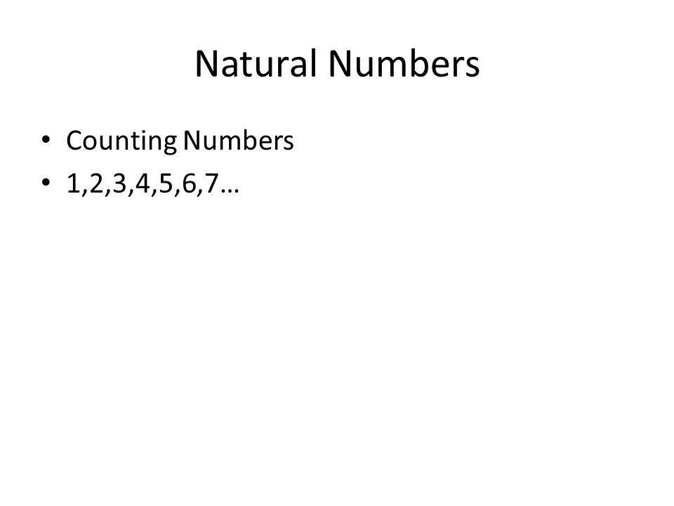 Natural Numbers Counting Numbers 1,2,3,4,5,6,7…
