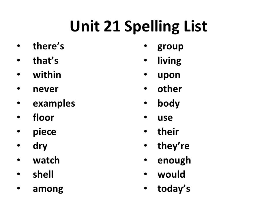 Unit 21 Spelling List there’s that’s within never examples floor piece