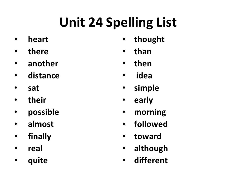 Unit 24 Spelling List heart there another distance sat their possible