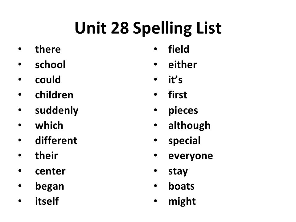 Unit 28 Spelling List there school could children suddenly which