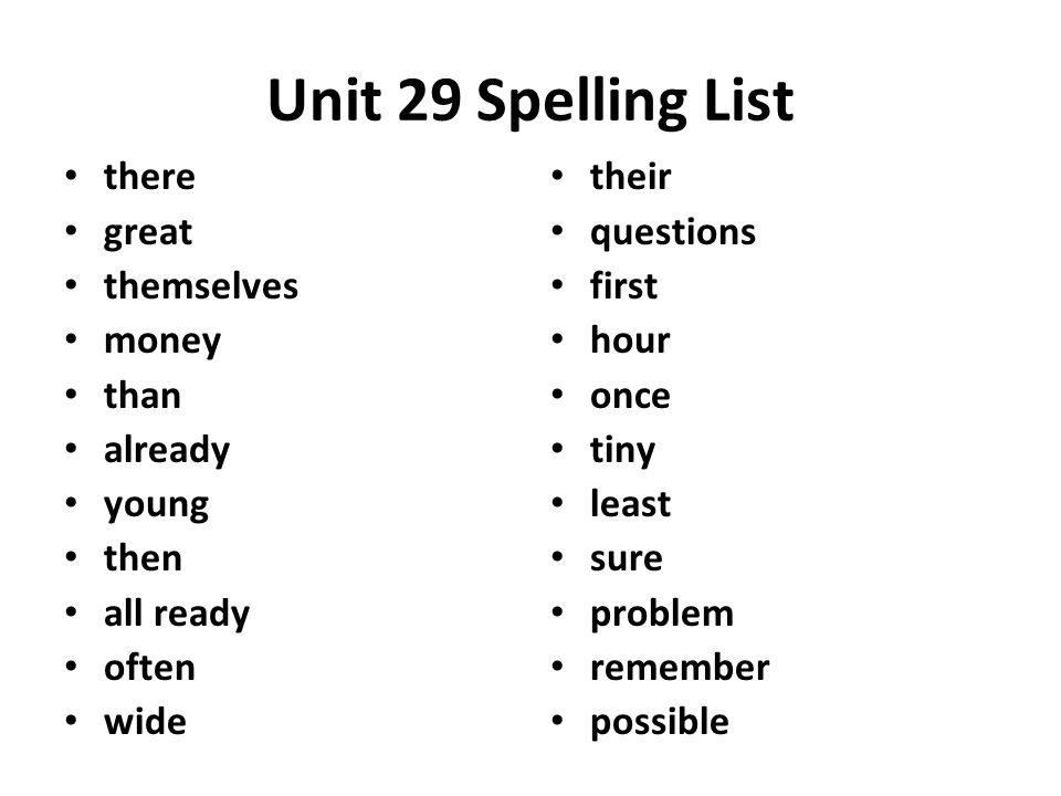 Unit 29 Spelling List there great themselves money than already young