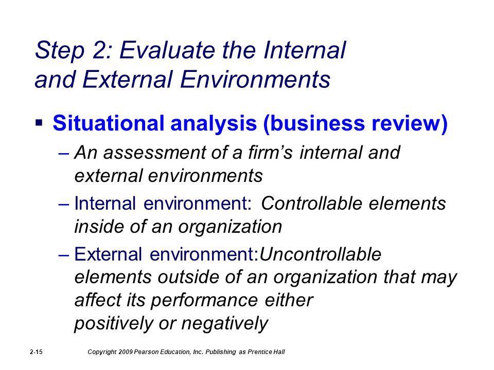 Step 2: Evaluate the Internal and External Environments