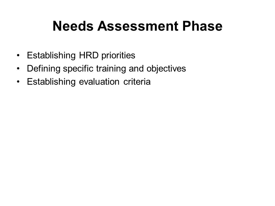 Needs Assessment Phase