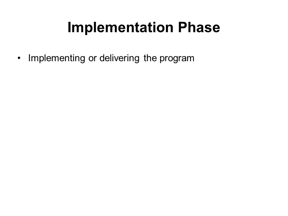Implementation Phase Implementing or delivering the program