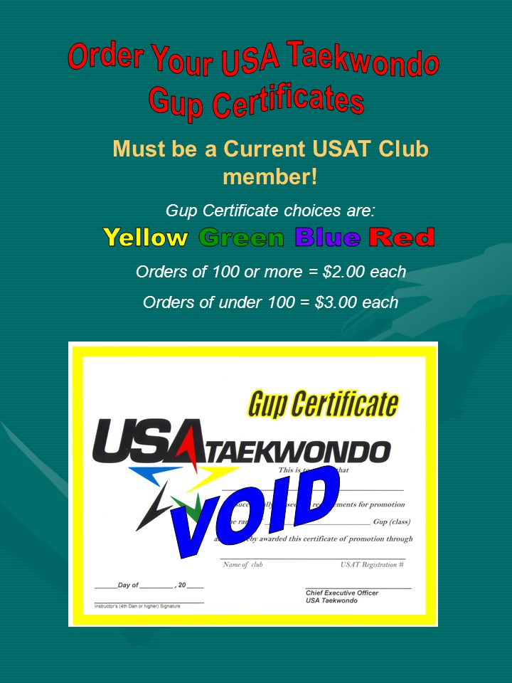 Order Your USA Taekwondo Must be a Current USAT Club member!