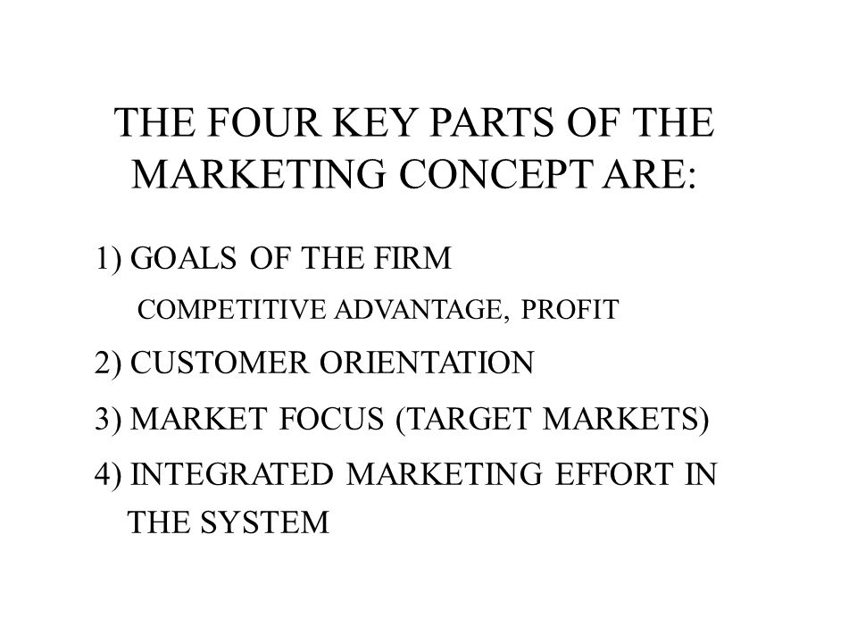 THE FOUR KEY PARTS OF THE MARKETING CONCEPT ARE: