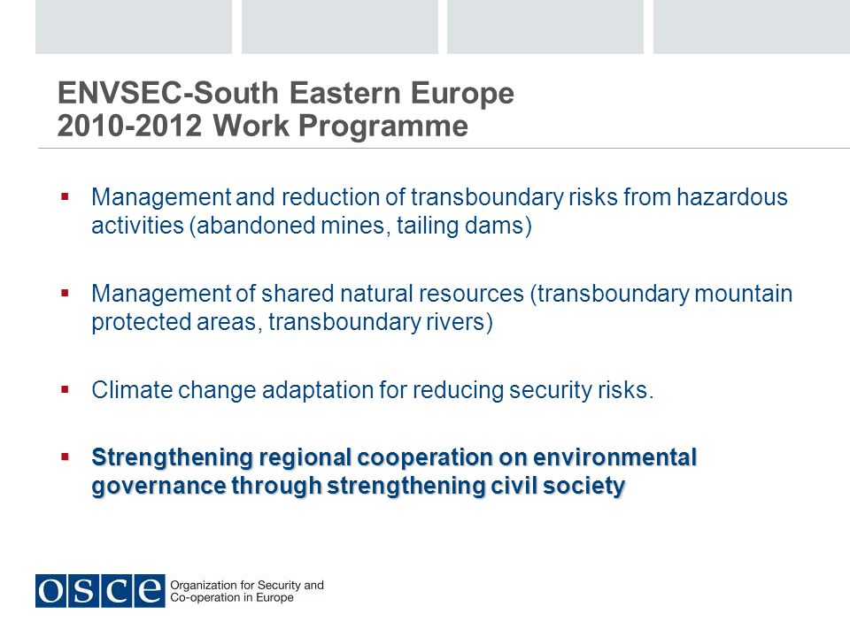 ENVSEC-South Eastern Europe Work Programme