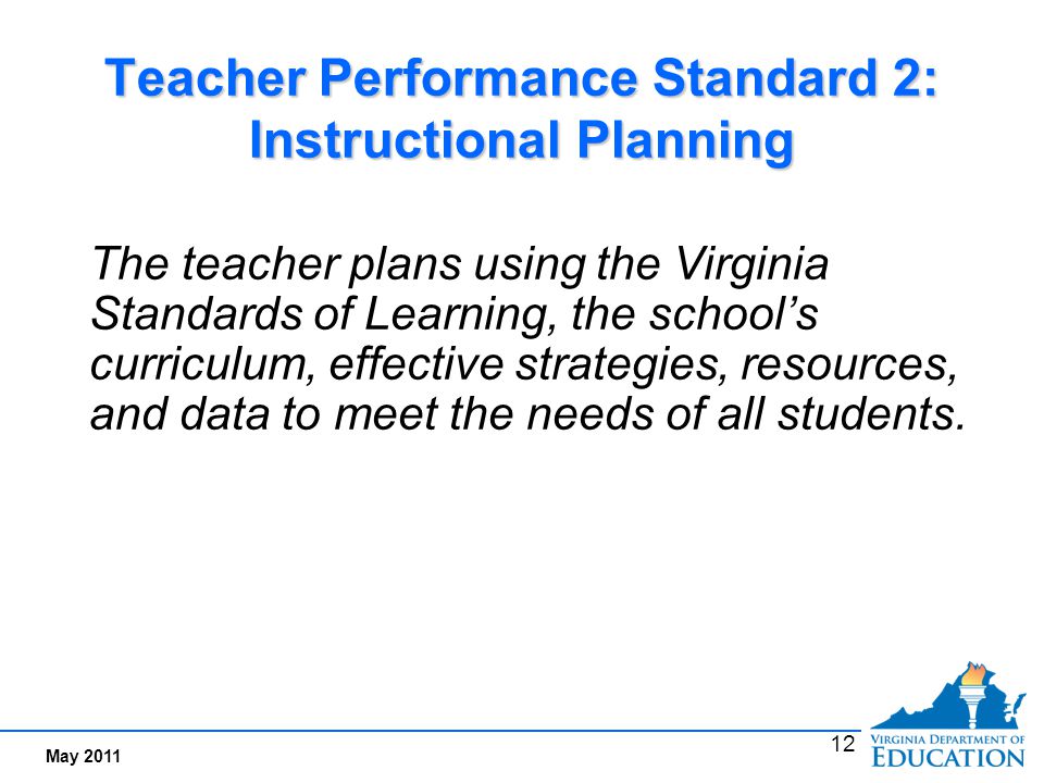 Performance Indicators Examples for Standard 2: Instructional Planning