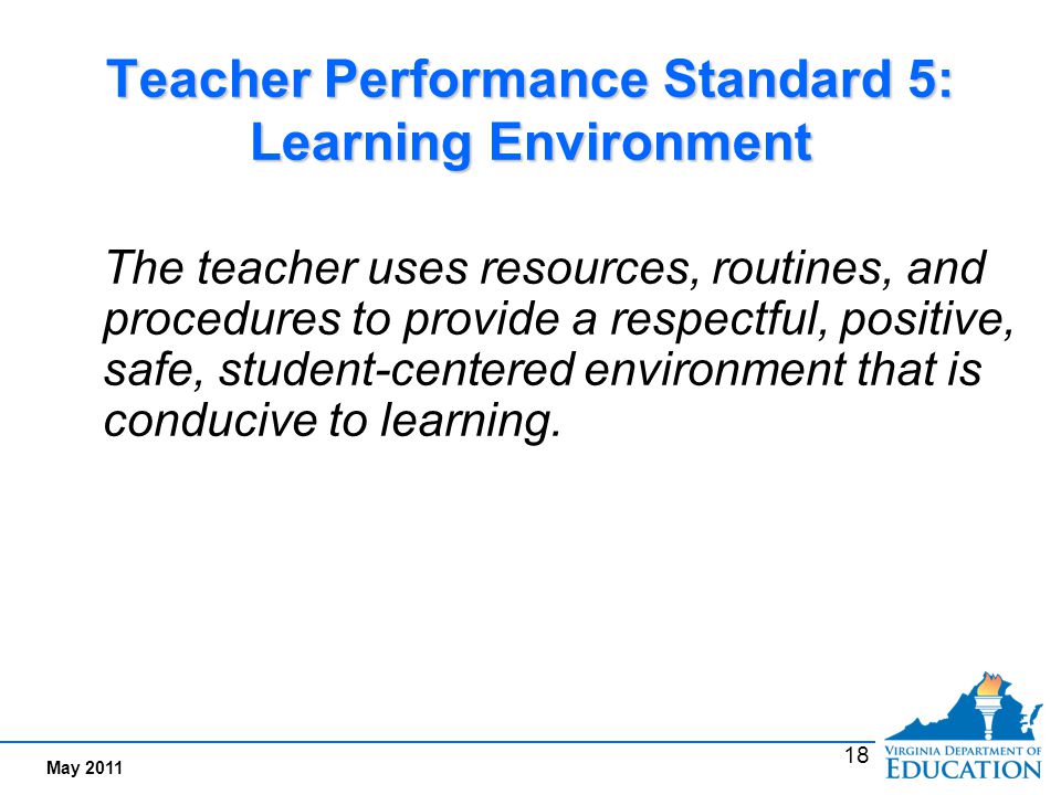 Performance Indicators Examples for Standard 5: