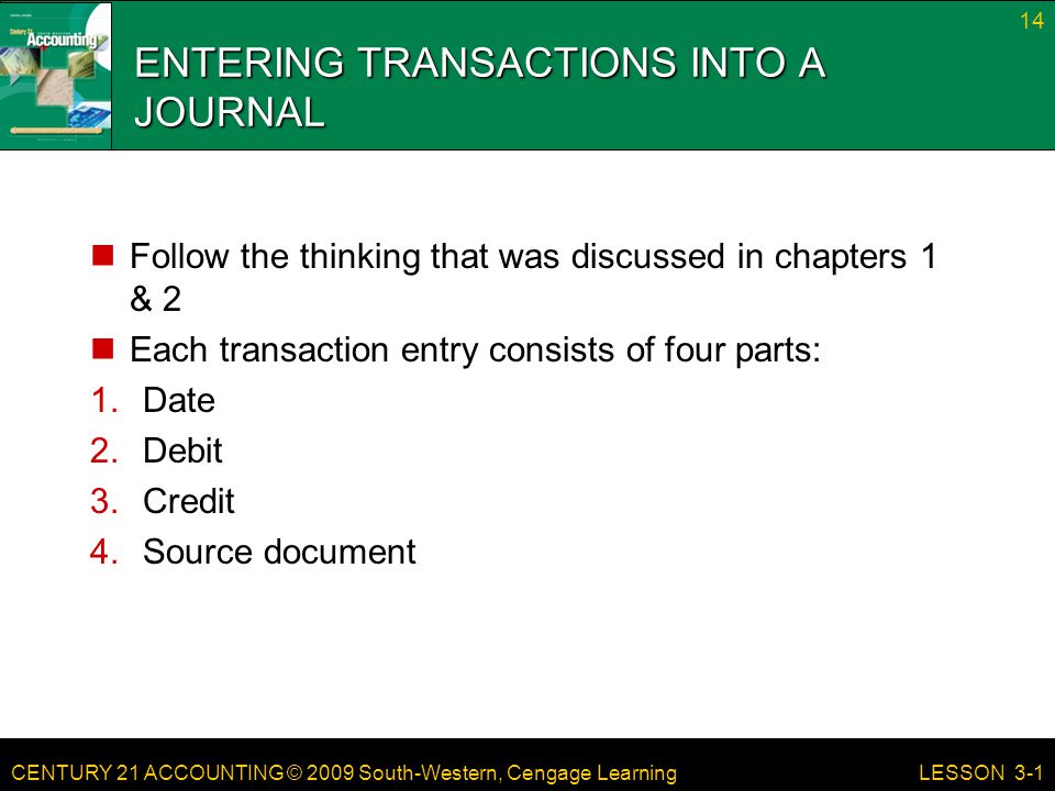 ENTERING TRANSACTIONS INTO A JOURNAL