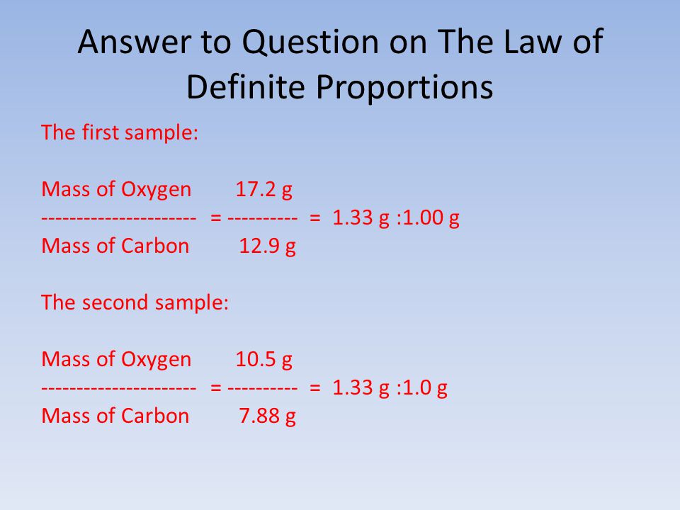 Answer to Question on The Law of Definite Proportions