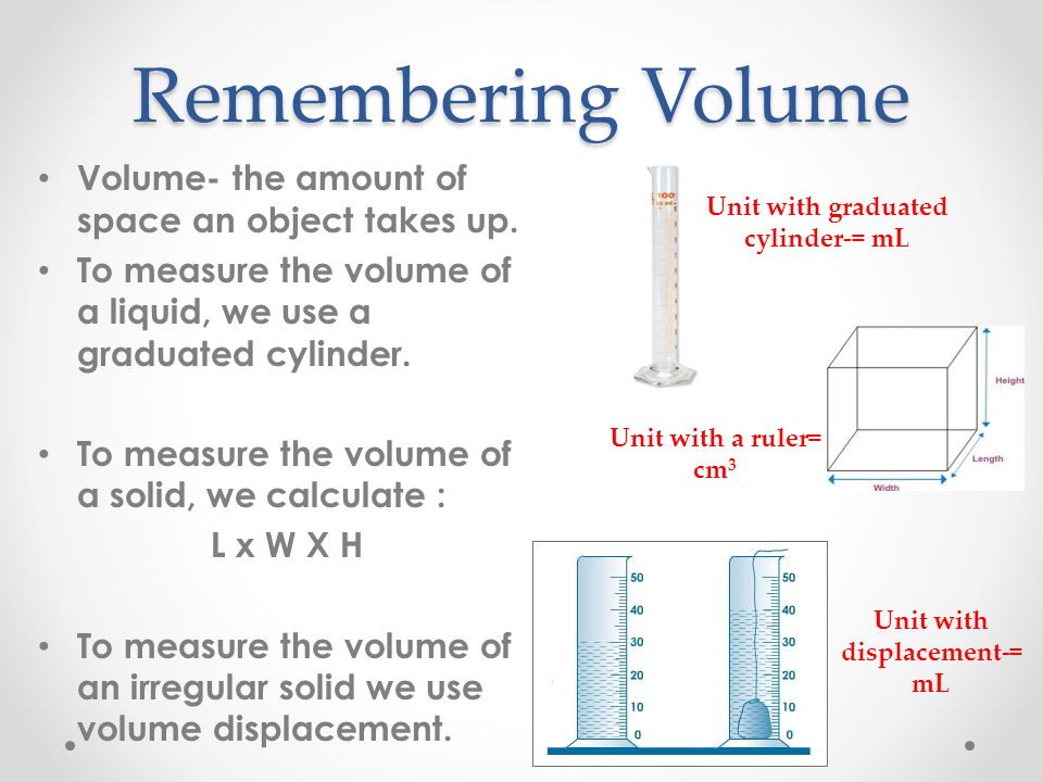 Unit with graduated cylinder-= mL Unit with displacement-= mL