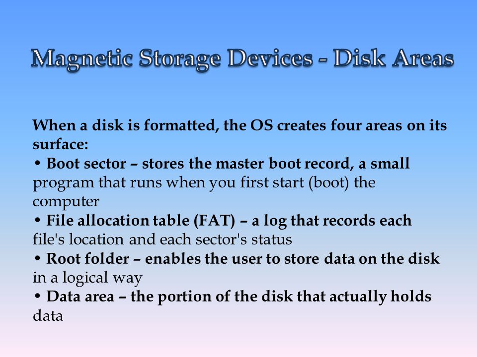 Magnetic Storage Devices - Disk Areas