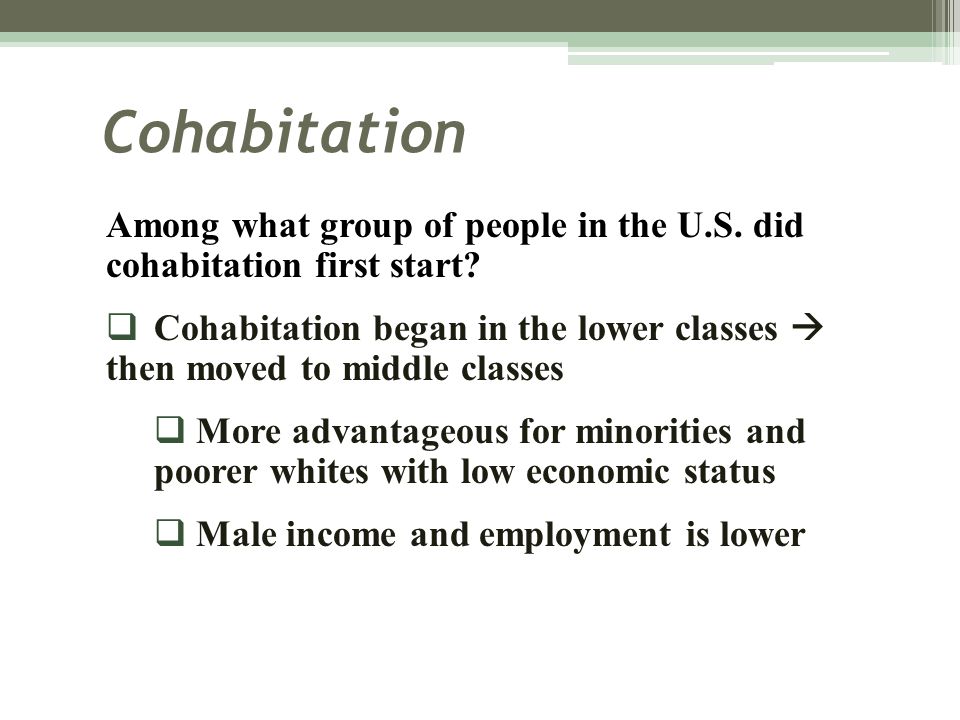 Cohabitation Among what group of people in the U.S. did cohabitation first start