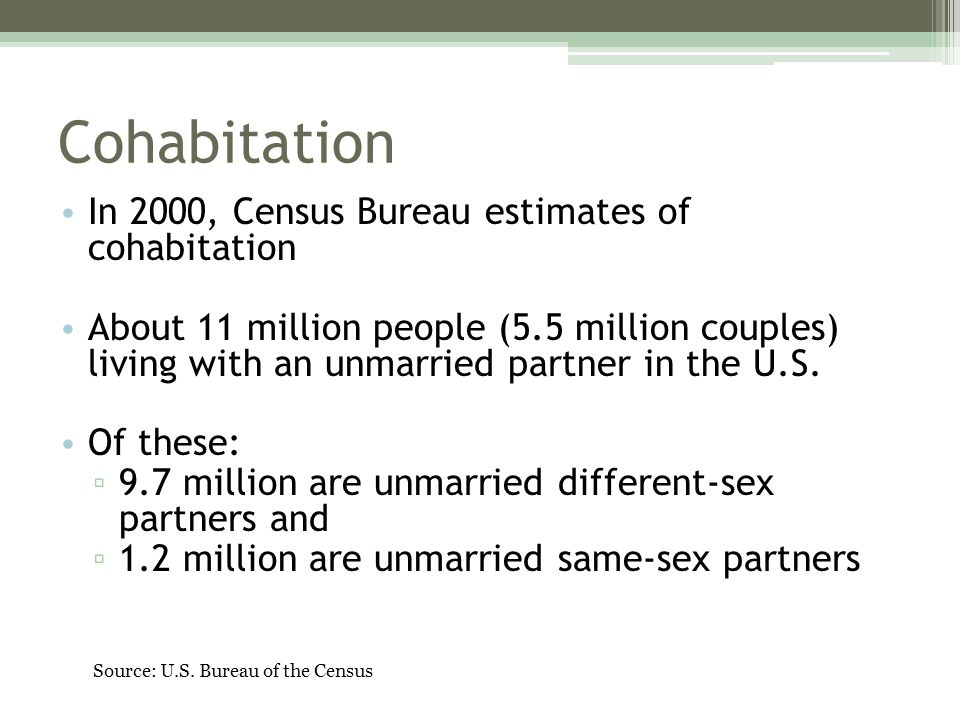 Cohabitation In 2000, Census Bureau estimates of cohabitation
