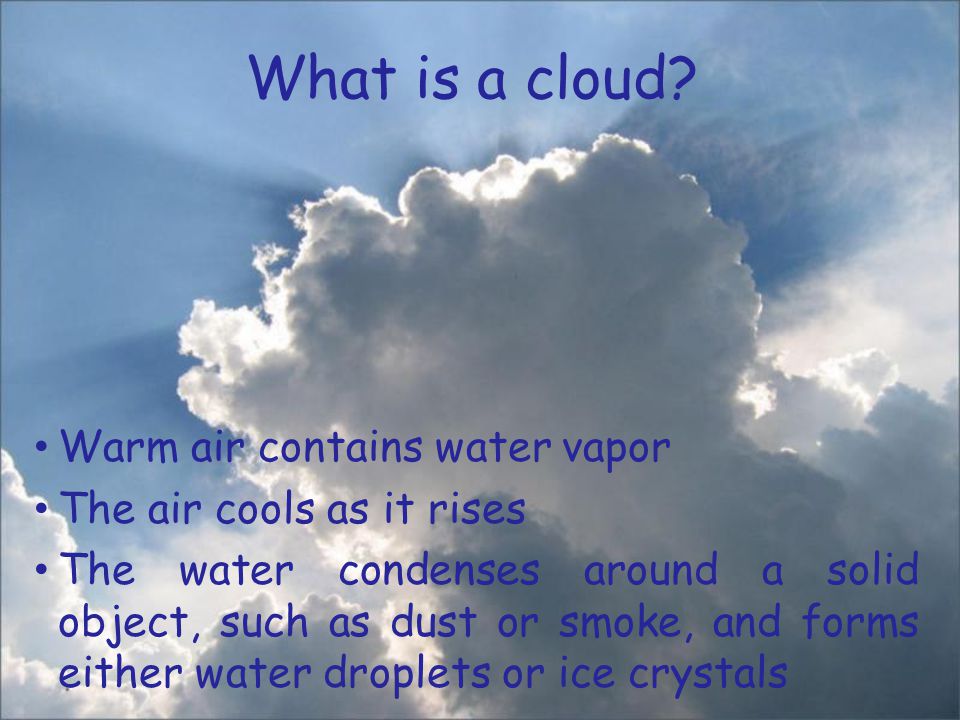 What is a cloud Warm air contains water vapor