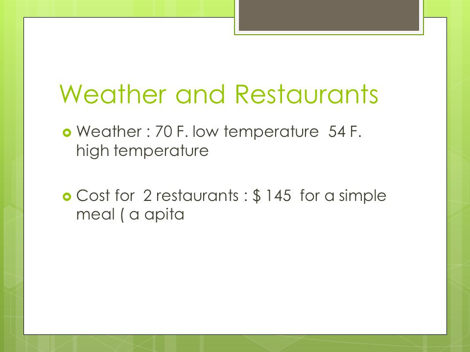 Weather and Restaurants