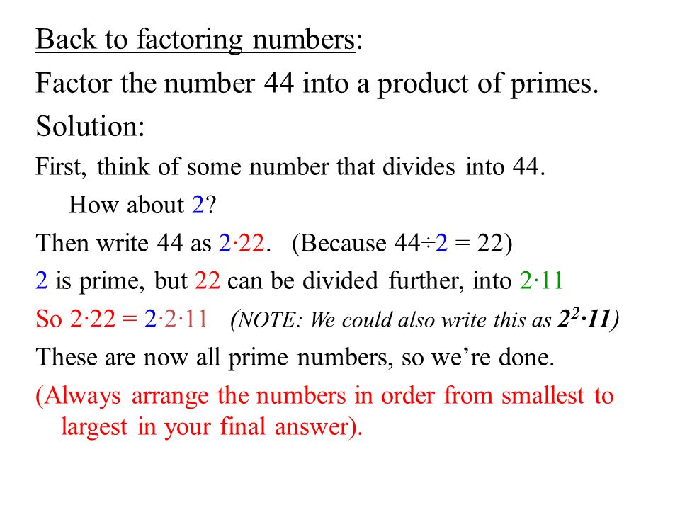 Back to factoring numbers:
