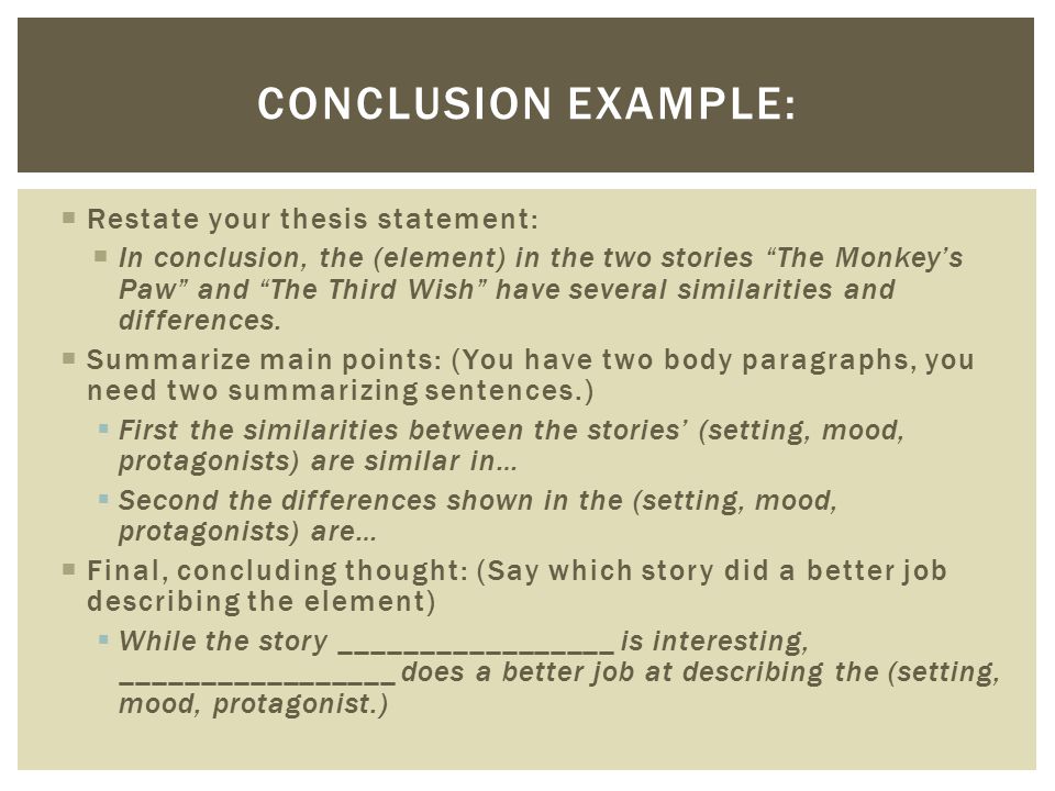 Conclusion Example: Restate your thesis statement: