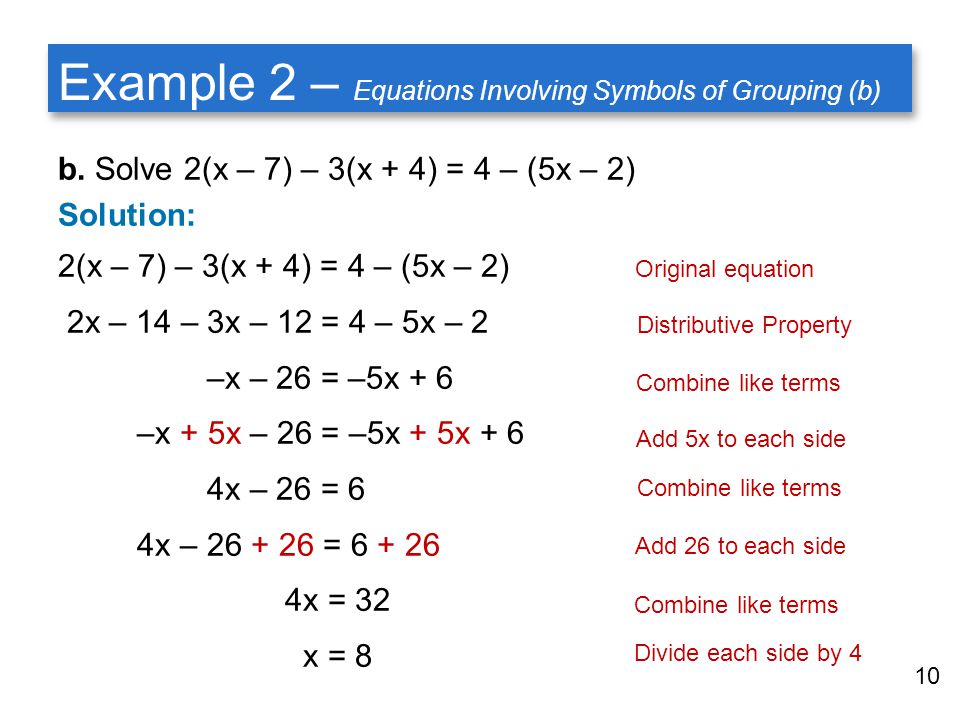 Example 2 – Equations Involving Symbols of Grouping (b)
