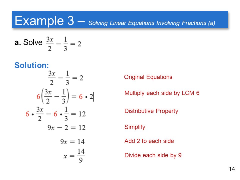 Example 3 – Solving Linear Equations Involving Fractions (a)