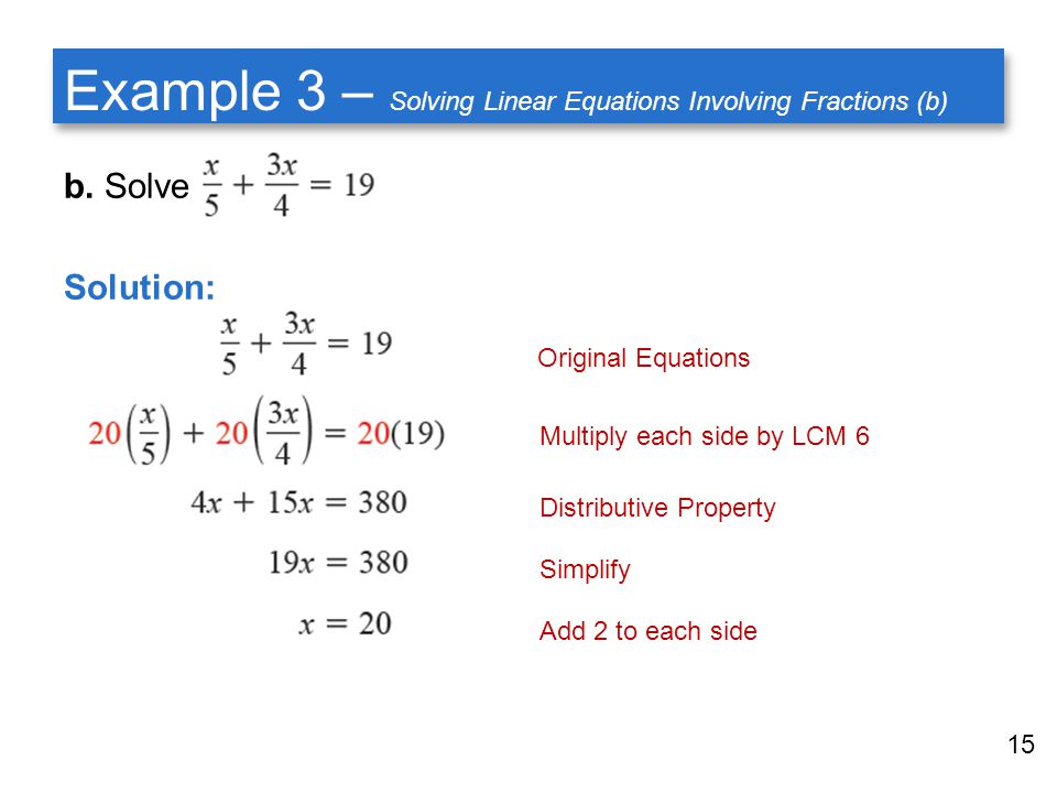 Example 3 – Solving Linear Equations Involving Fractions (b)