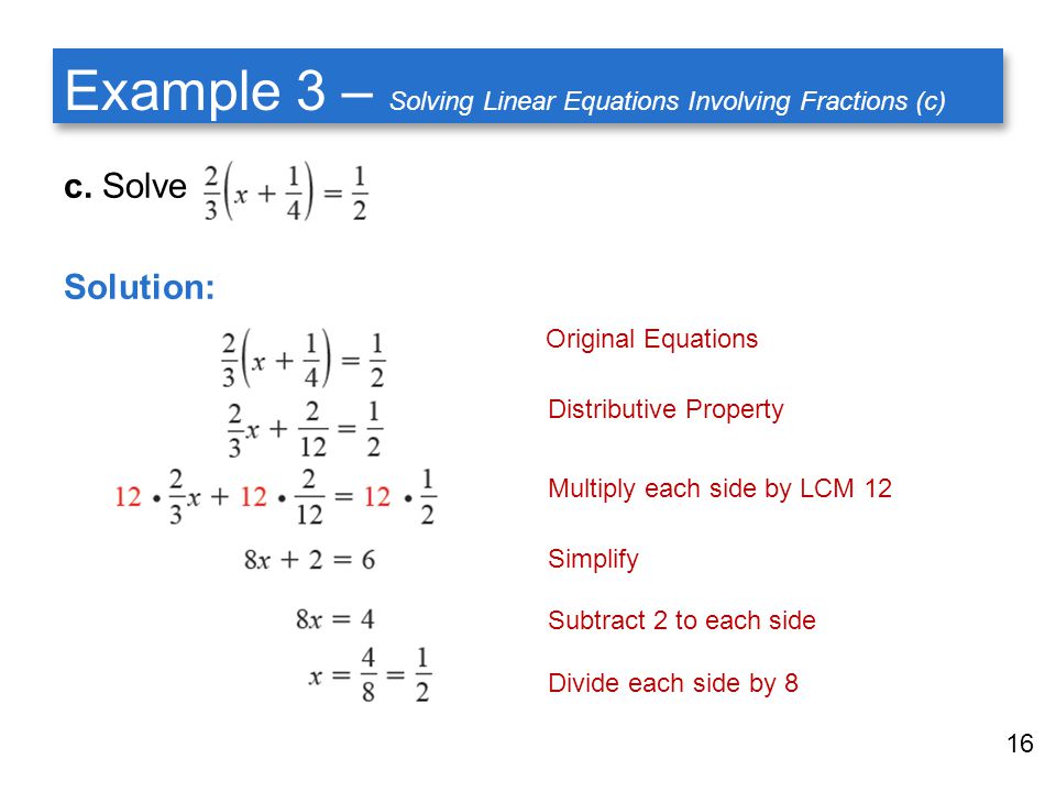 Example 3 – Solving Linear Equations Involving Fractions (c)