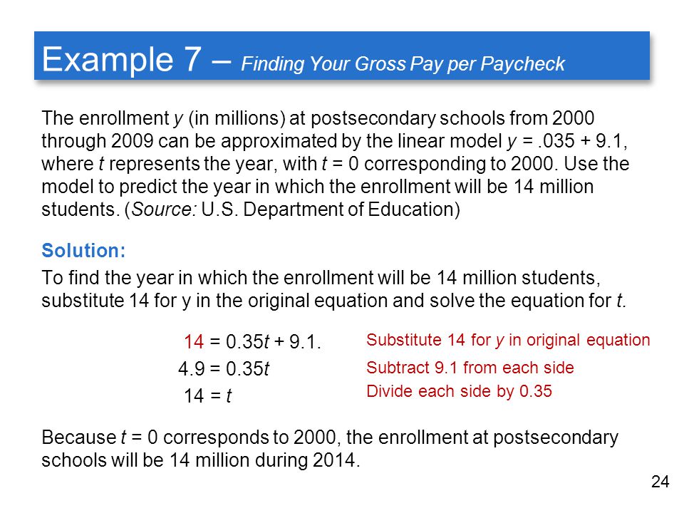 Example 7 – Finding Your Gross Pay per Paycheck