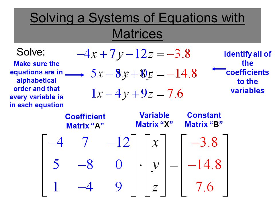 Solving a Systems of Equations with Matrices