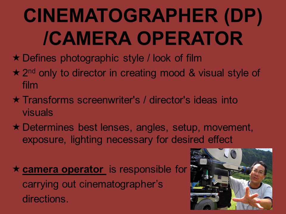 CINEMATOGRAPHER (DP) /CAMERA OPERATOR