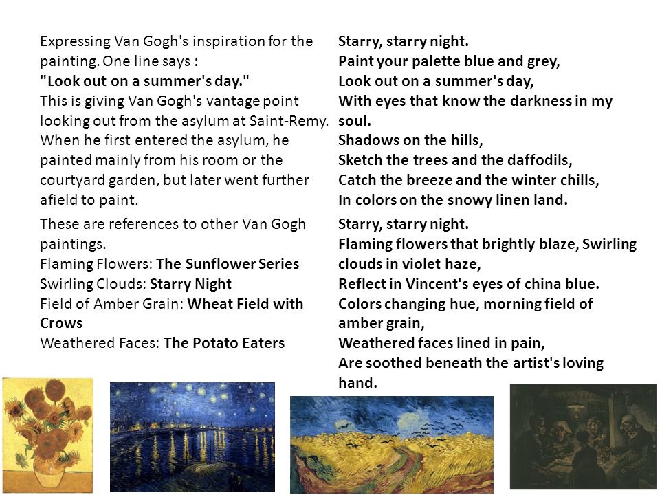 Expressing Van Gogh s inspiration for the painting