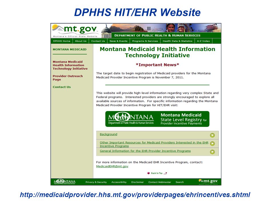 DPHHS HIT/EHR Website This is the DPHHS HIT/EHR Website which was redesigned and re-launched on Sept 1.