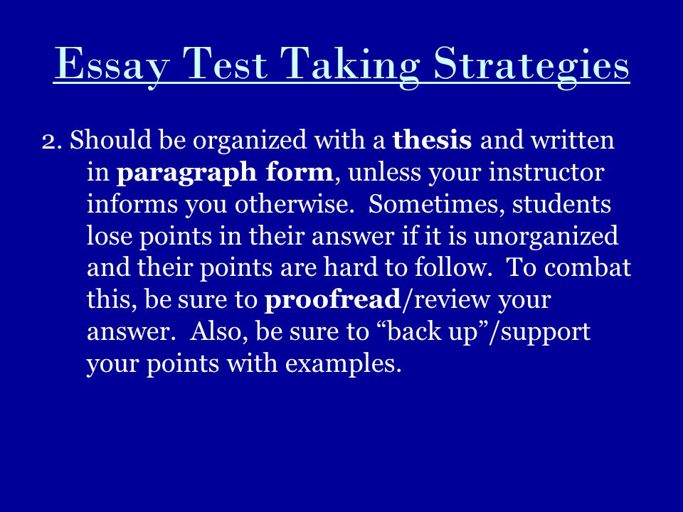 Essay Test Taking Strategies