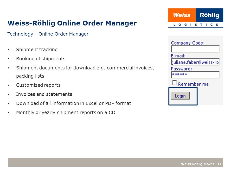 Weiss-Röhlig Online Order Manager