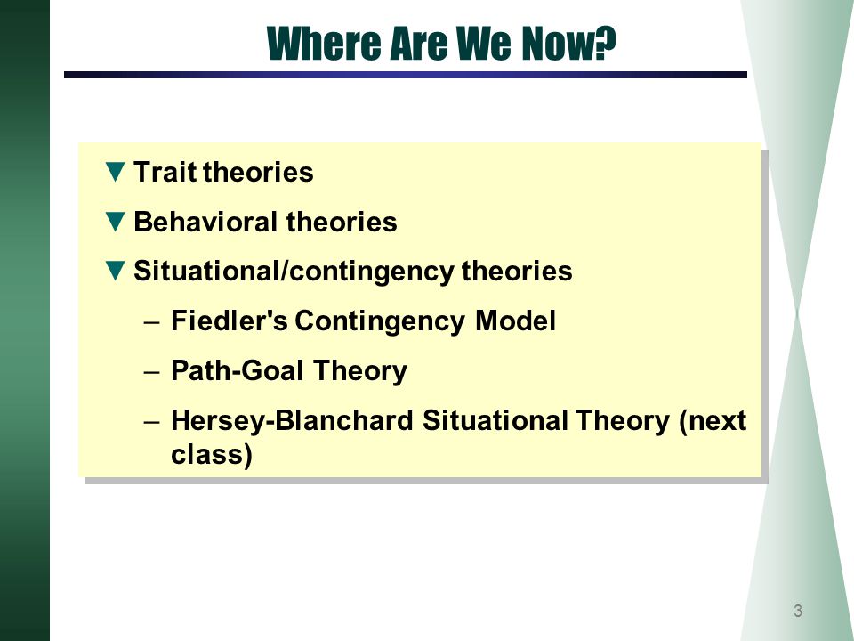 Where Are We Now Trait theories Behavioral theories