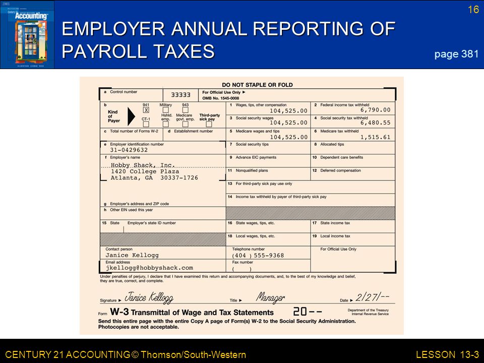 EMPLOYER ANNUAL REPORTING OF PAYROLL TAXES