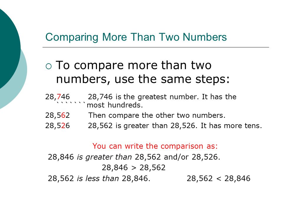 Comparing More Than Two Numbers
