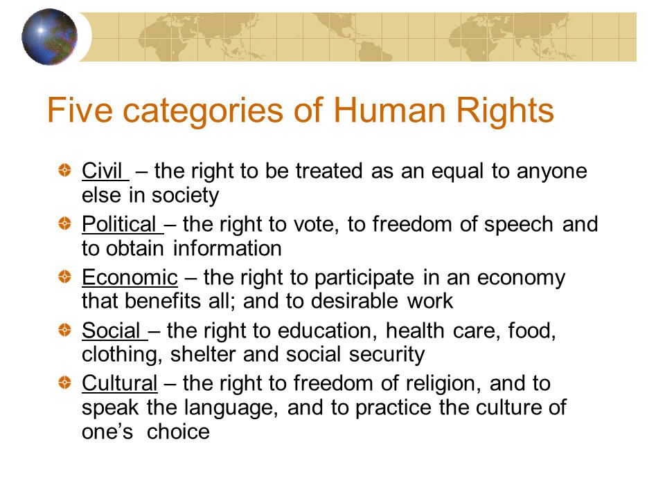 Five categories of Human Rights