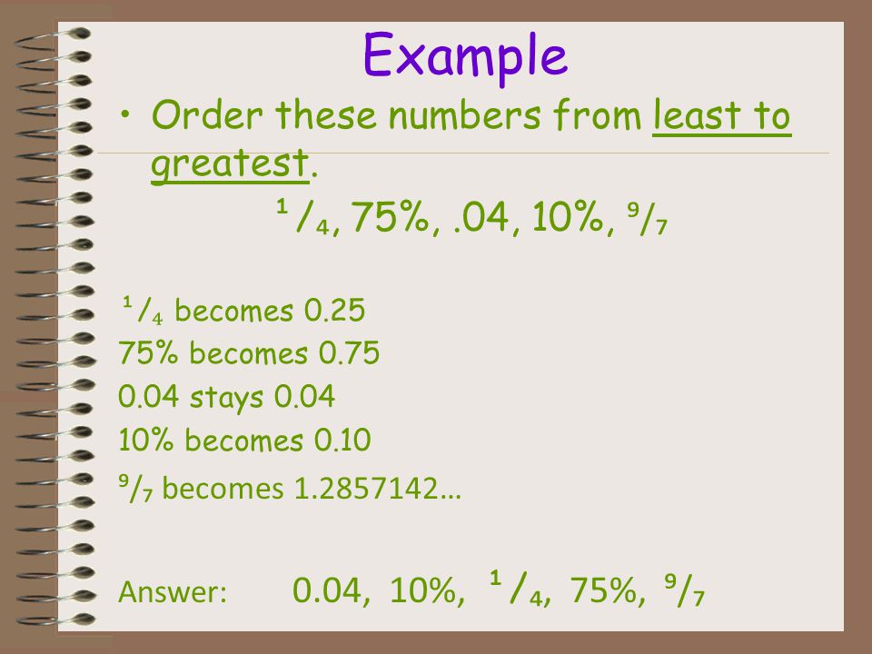 Example Order these numbers from least to greatest.